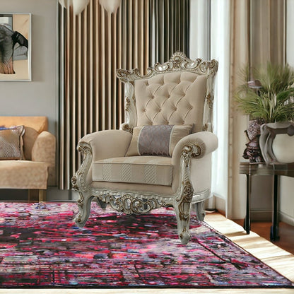 38" Pearl Fabric Striped Tufted Chesterfield Chair And Toss Pillow HomeRoots