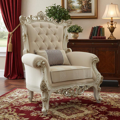 38" Pearl Fabric Striped Tufted Chesterfield Chair And Toss Pillow HomeRoots