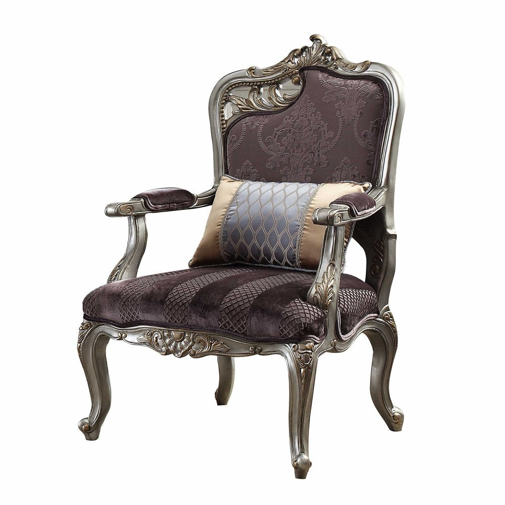 29" Purple and Platinum Velvet Floral Arm Chair And Toss Pillow HomeRoots