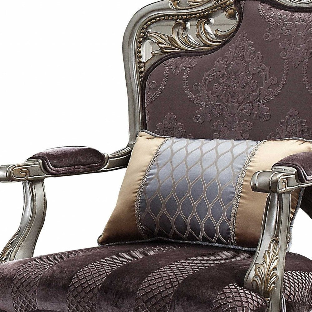 29" Purple and Platinum Velvet Floral Arm Chair And Toss Pillow HomeRoots