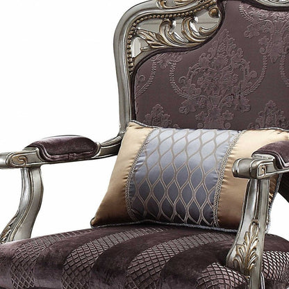 29" Purple and Platinum Velvet Floral Arm Chair And Toss Pillow HomeRoots