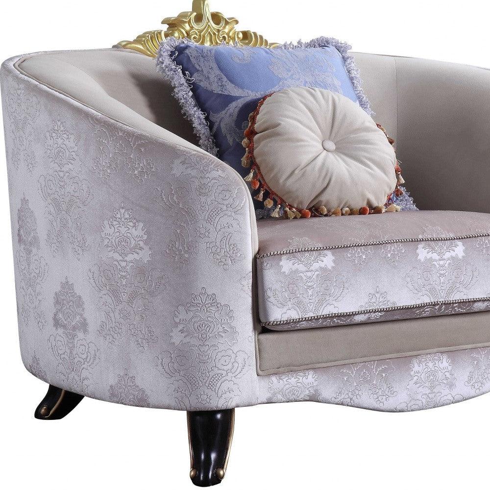 38" Cream And Black Velvet Damask Barrel Chair - FurniFindUSA