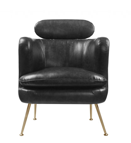 29" Dark Gray And Gold Leather Arm Chair
