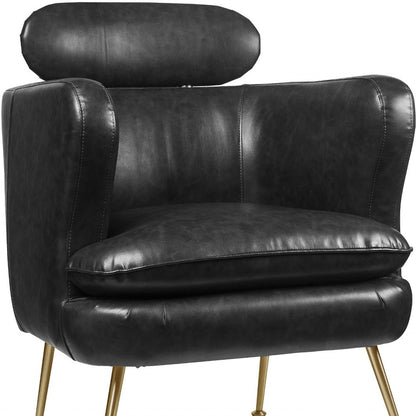 29" Dark Gray And Gold Leather Arm Chair