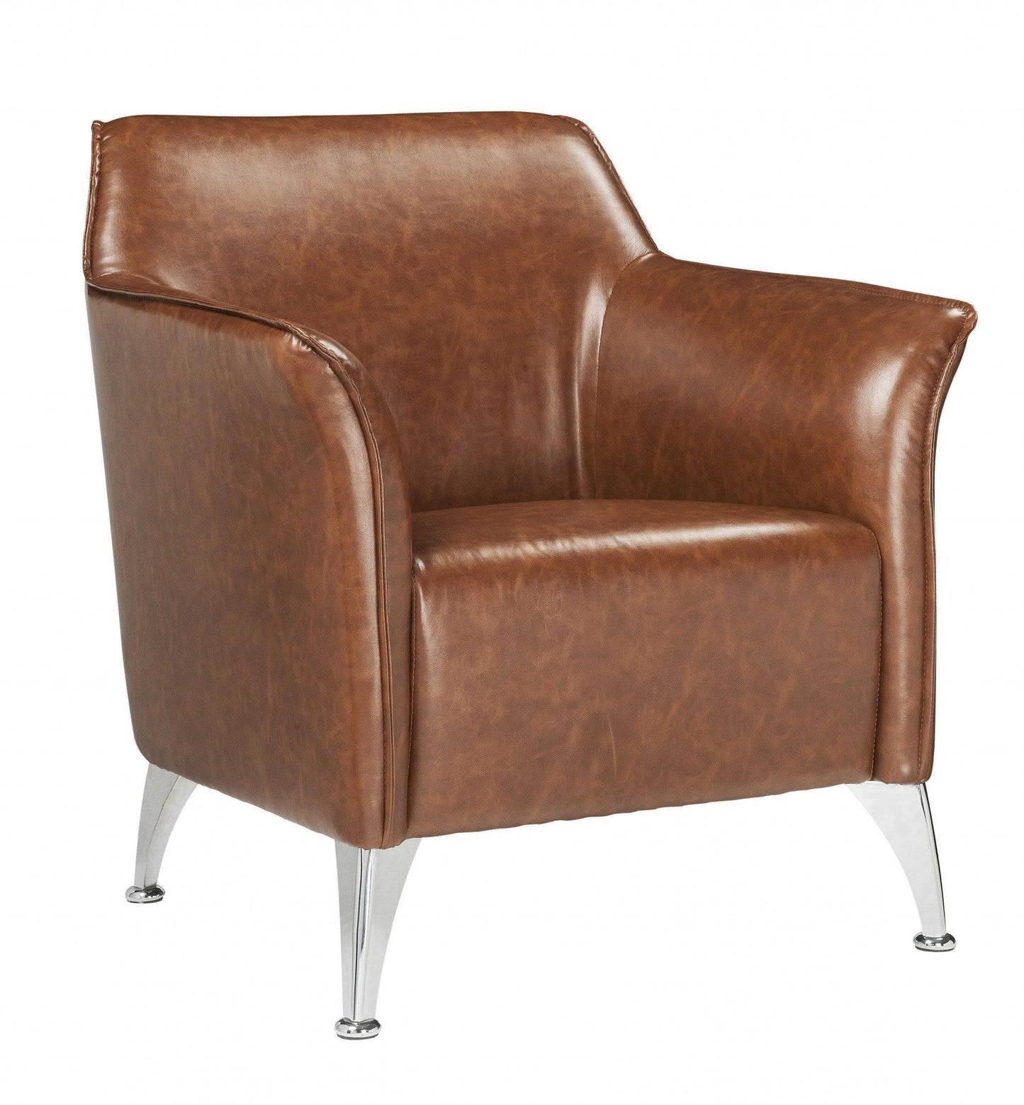 31" Brown And Silver Faux Leather Arm Chair - FurniFindUSA