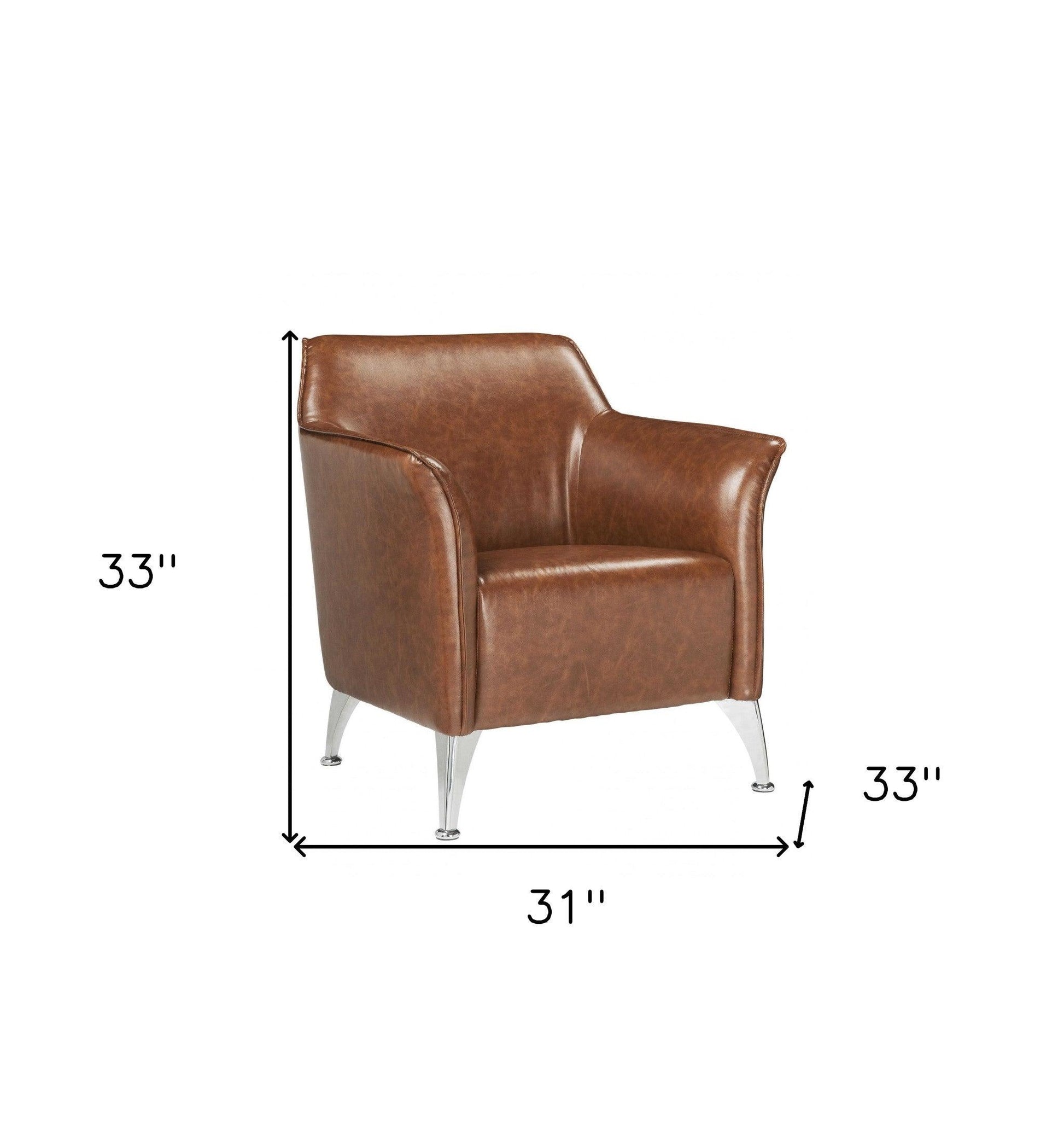 31" Brown And Silver Faux Leather Arm Chair - FurniFindUSA