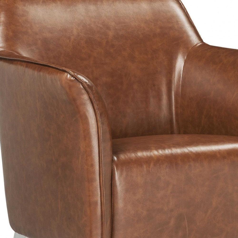 31" Brown And Silver Faux Leather Arm Chair - FurniFindUSA