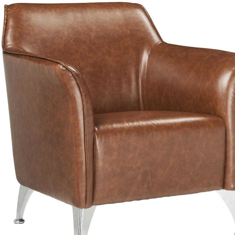 31" Brown And Silver Faux Leather Arm Chair - FurniFindUSA