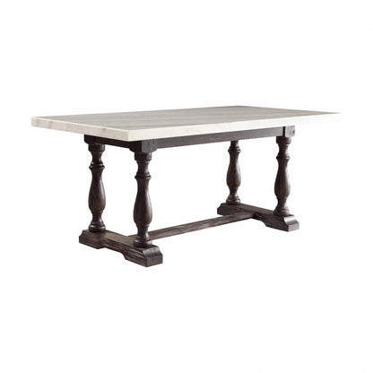 72" White and Gray Marble And Solid Wood Trestle Base Dining Table HomeRoots