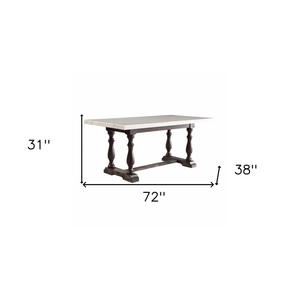 72" White and Gray Marble And Solid Wood Trestle Base Dining Table HomeRoots