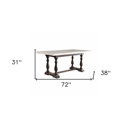 72" White and Gray Marble And Solid Wood Trestle Base Dining Table HomeRoots