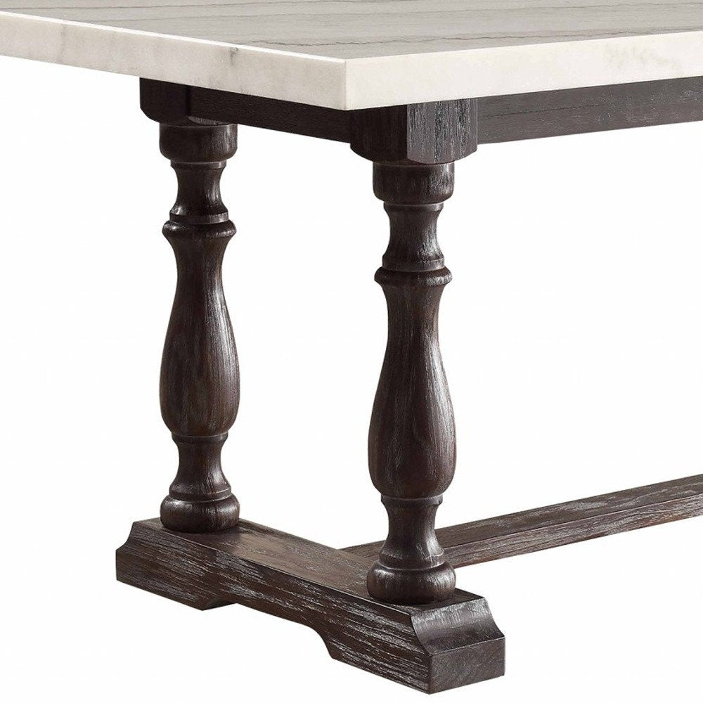 72" White and Gray Marble And Solid Wood Trestle Base Dining Table HomeRoots