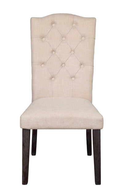 Set of Two Tufted Beige and Espresso Upholstered Linen Dining Side Chairs HomeRoots