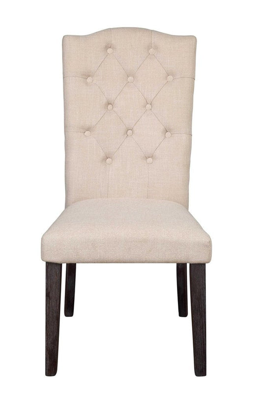 Set of Two Tufted Beige and Espresso Upholstered Linen Dining Side Chairs HomeRoots