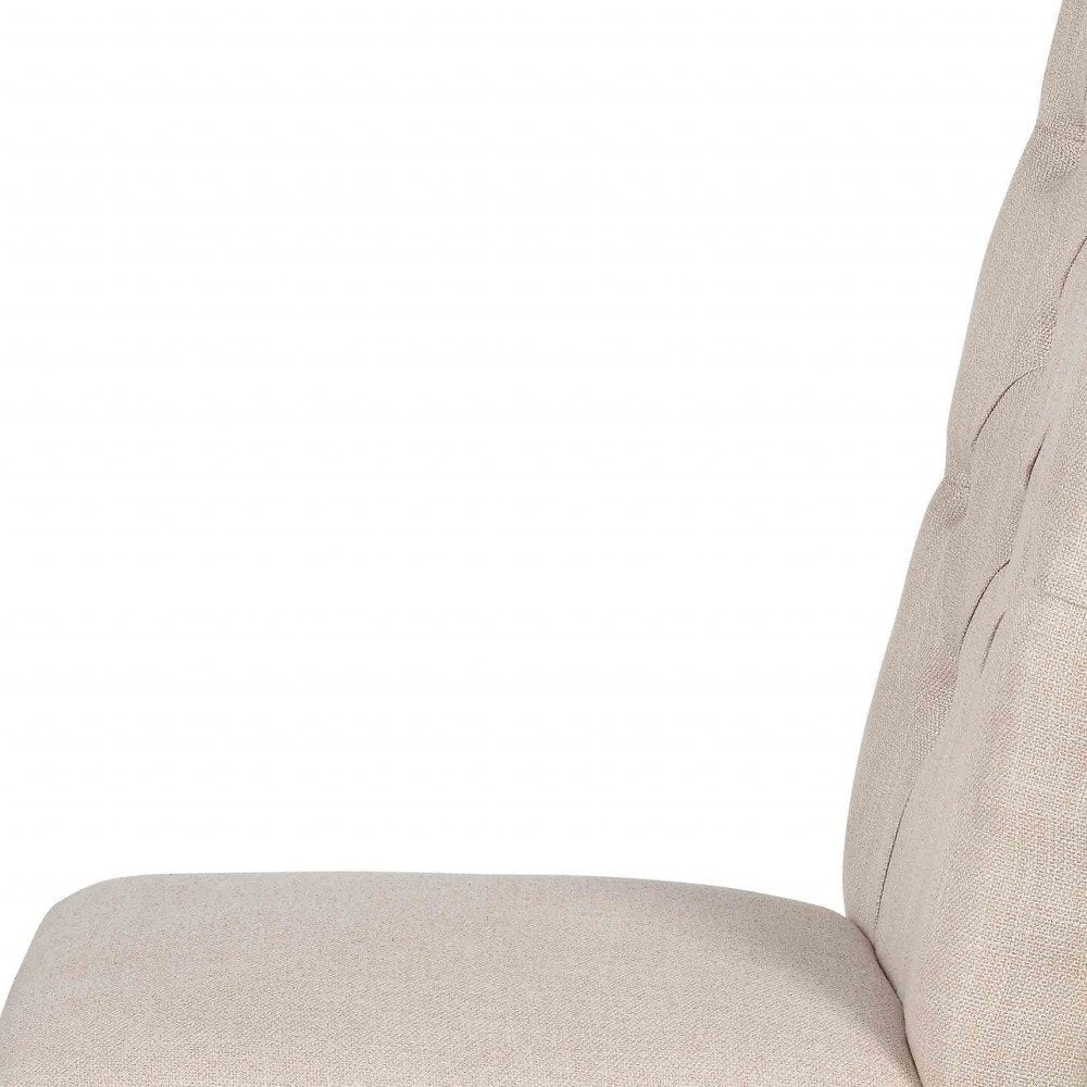 Set of Two Tufted Beige and Espresso Upholstered Linen Dining Side Chairs HomeRoots