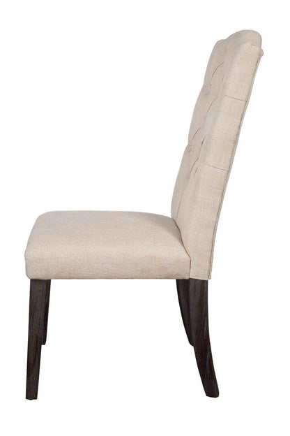 Set of Two Tufted Beige and Espresso Upholstered Linen Dining Side Chairs HomeRoots