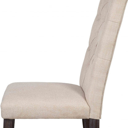 Set of Two Tufted Beige and Espresso Upholstered Linen Dining Side Chairs HomeRoots
