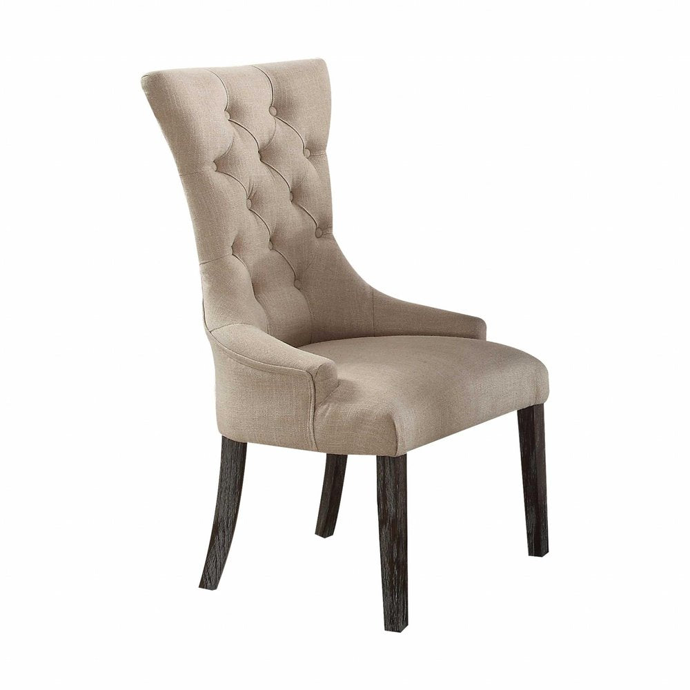 Set of Two 28" Beige and Dark Brown Linen Tufted Parsons Chair HomeRoots
