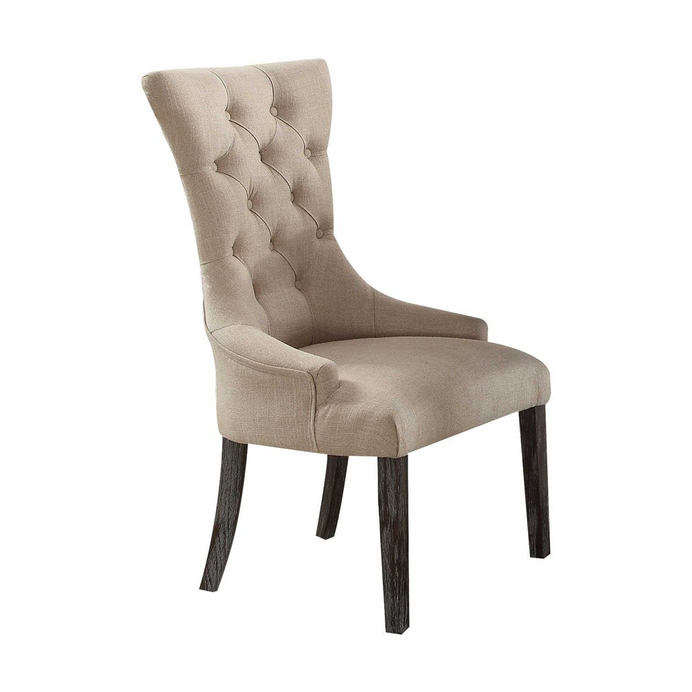 Set of Two 28" Beige and Dark Brown Linen Tufted Parsons Chair HomeRoots
