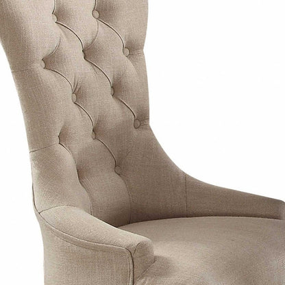 Set of Two 28" Beige and Dark Brown Linen Tufted Parsons Chair HomeRoots