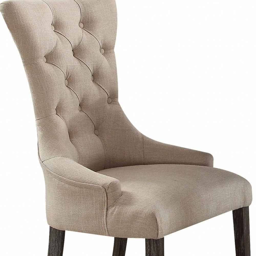 Set of Two 28" Beige and Dark Brown Linen Tufted Parsons Chair HomeRoots