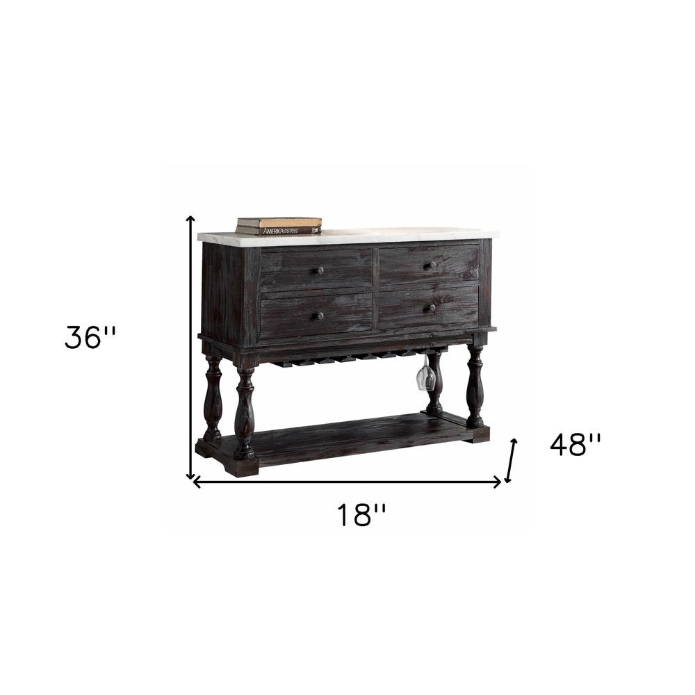 18" X 48" X 36" White Marble Weathered Espresso Wood Server HomeRoots