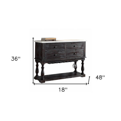 18" X 48" X 36" White Marble Weathered Espresso Wood Server HomeRoots