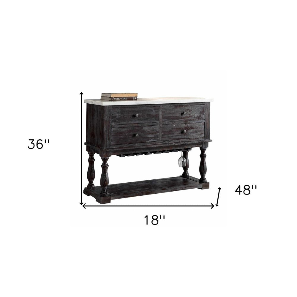 18" X 48" X 36" White Marble Weathered Espresso Wood Server — view 2