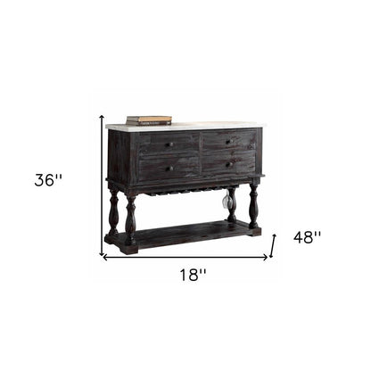 18" X 48" X 36" White Marble Weathered Espresso Wood Server HomeRoots