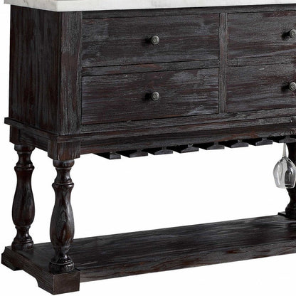 18" X 48" X 36" White Marble Weathered Espresso Wood Server HomeRoots