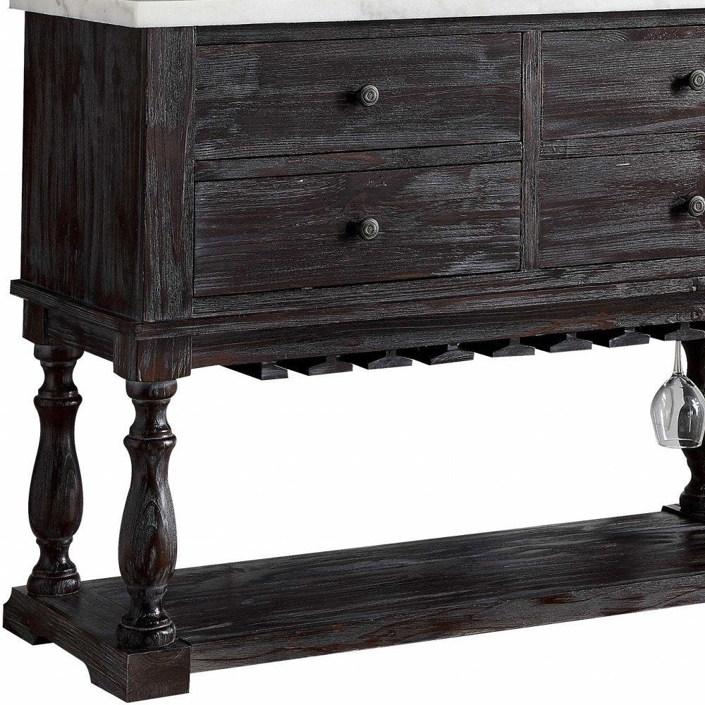 18" X 48" X 36" White Marble Weathered Espresso Wood Server HomeRoots