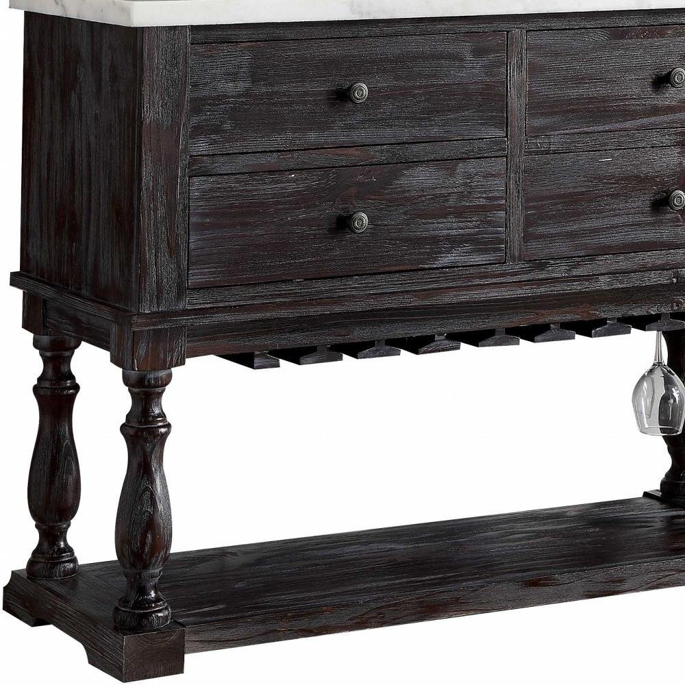 18" X 48" X 36" White Marble Weathered Espresso Wood Server — view 3