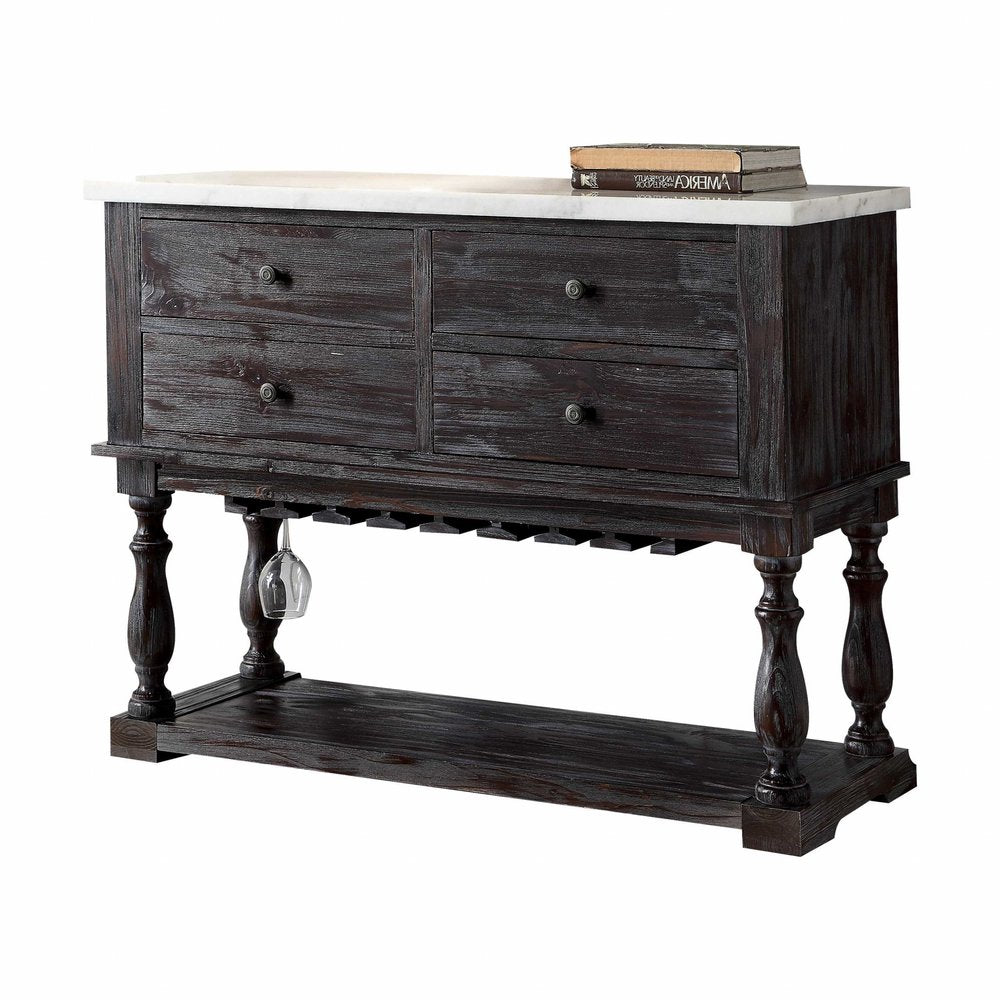 18" X 48" X 36" White Marble Weathered Espresso Wood Server HomeRoots