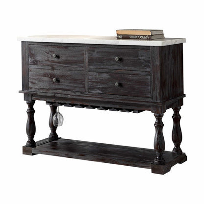 18" X 48" X 36" White Marble Weathered Espresso Wood Server HomeRoots