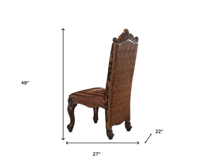 Set of Two Brown Upholstered Faux Leather Queen Anne Back Dining Side Chairs HomeRoots