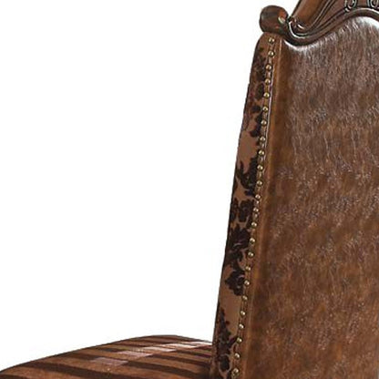 Set of Two Brown Upholstered Faux Leather Queen Anne Back Dining Side Chairs HomeRoots