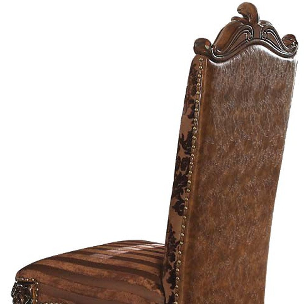 Set of Two Brown Upholstered Faux Leather Queen Anne Back Dining Side Chairs HomeRoots