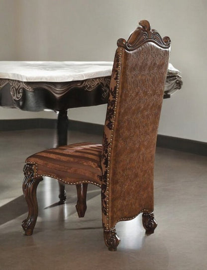 Set of Two Brown Upholstered Faux Leather Queen Anne Back Dining Side Chairs HomeRoots