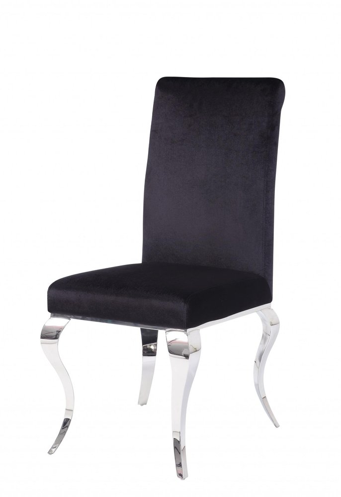 Set of Two Black And Silver Upholstered Fabric Dining Side Chairs HomeRoots