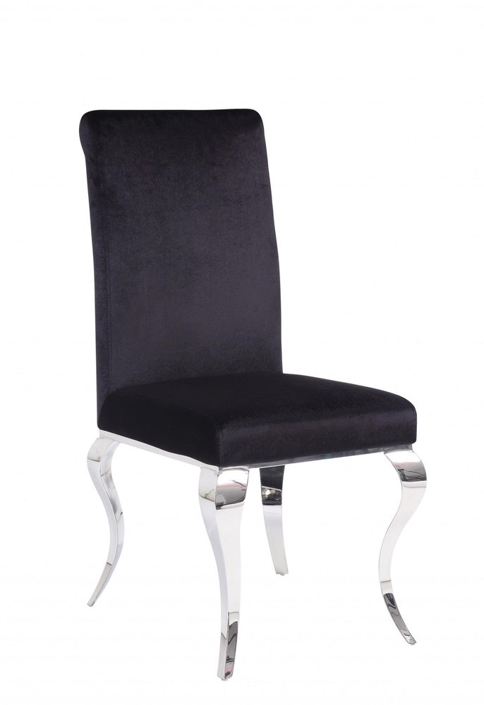 Set of Two Black And Silver Upholstered Fabric Dining Side Chairs HomeRoots