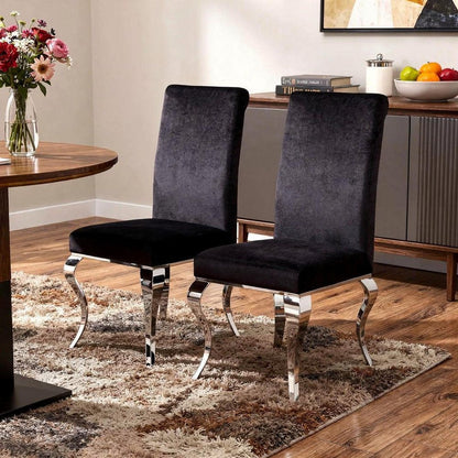 Set of Two Black And Silver Upholstered Fabric Dining Side Chairs HomeRoots
