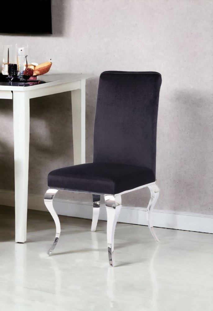 Set of Two Black And Silver Upholstered Fabric Dining Side Chairs HomeRoots