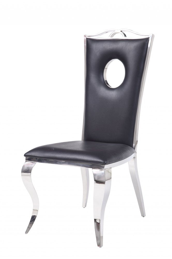 Set of Two Black And Silver Upholstered Faux Leather Dining Side Chairs HomeRoots