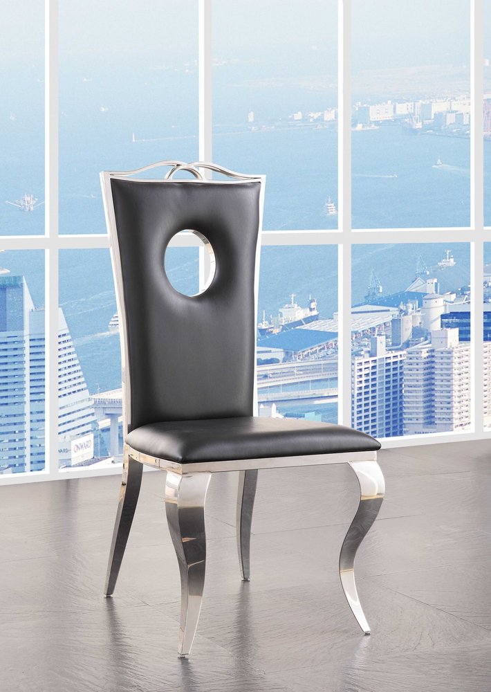 Set of Two Black And Silver Upholstered Faux Leather Dining Side Chairs HomeRoots