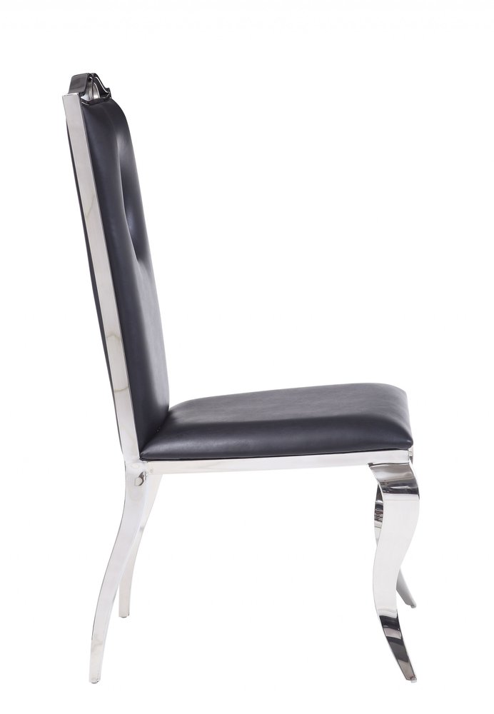Set of Two Black And Silver Upholstered Faux Leather Dining Side Chairs HomeRoots