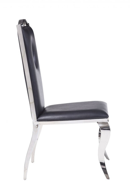 Set of Two Black And Silver Upholstered Faux Leather Dining Side Chairs HomeRoots