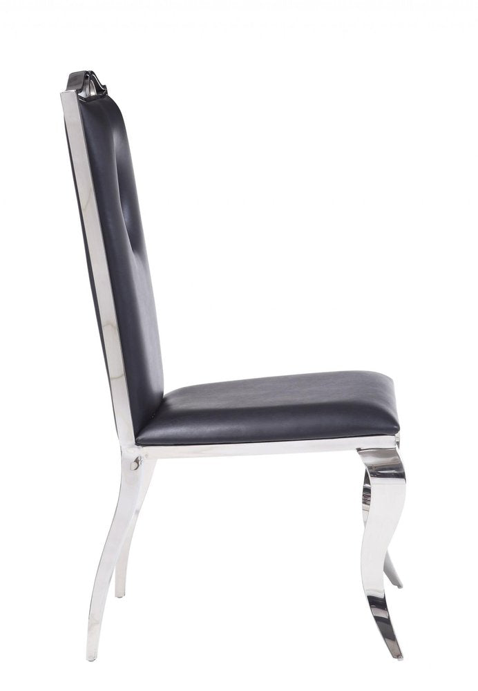 Set of Two Black And Silver Upholstered Faux Leather Dining Side Chairs HomeRoots