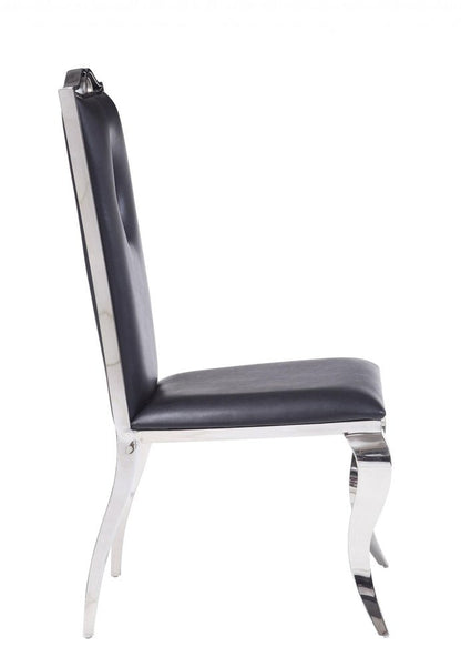 Set of Two Black And Silver Upholstered Faux Leather Dining Side Chairs HomeRoots
