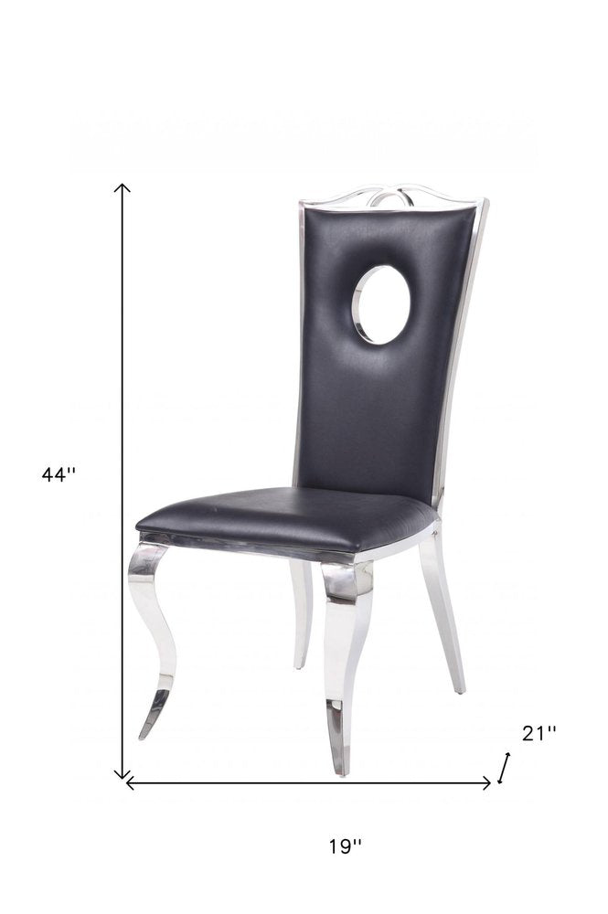 Set of Two Black And Silver Upholstered Faux Leather Dining Side Chairs HomeRoots