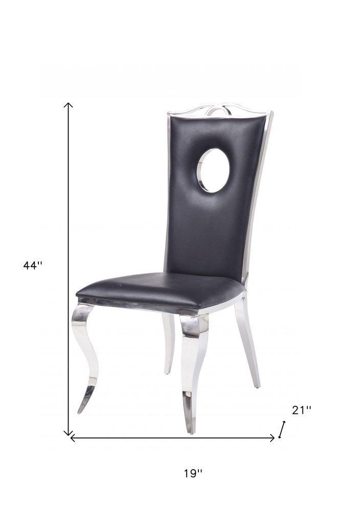 Set of Two Black And Silver Upholstered Faux Leather Dining Side Chairs HomeRoots